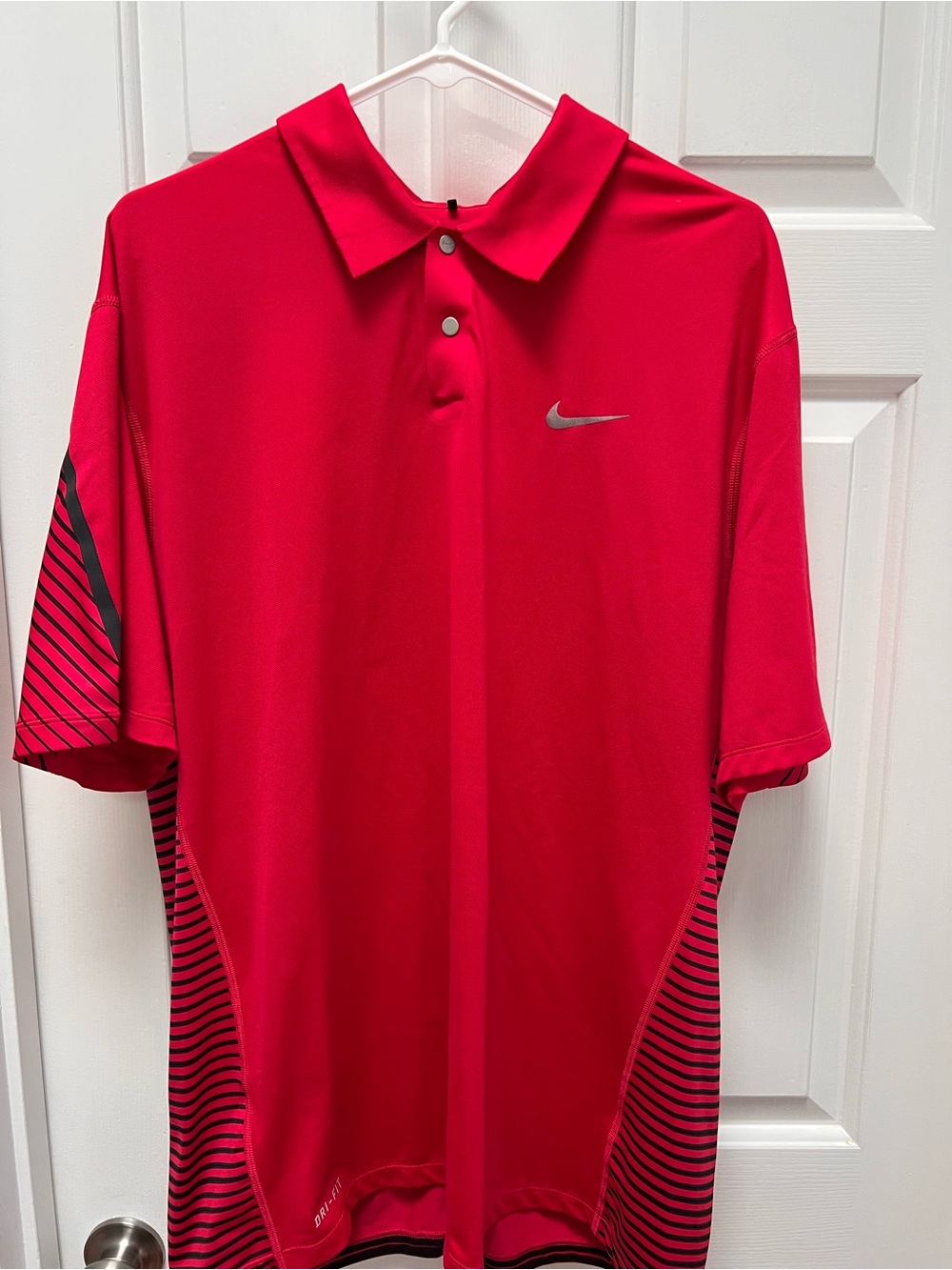 Tiger Woods Nike Men’s Bright Red Polo with Striped Side Panels
